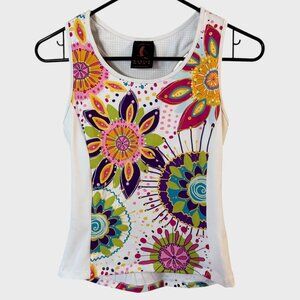 Sheila Moon Floral Raceback Cycling Jersey Top White Women's Size Extra Small